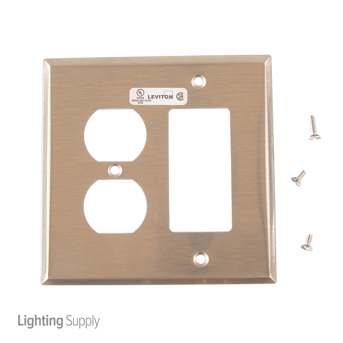 Leviton 2-Gang 1-Decora 1-Duplex Receptacle Stainless Steel Midway Size Wall Plate Stainless Steel (SJ826-40)