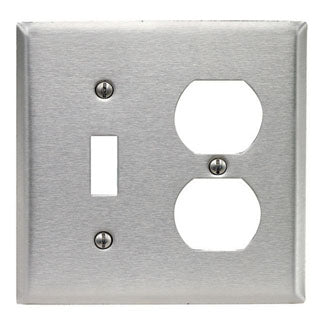 Leviton 2-Gang 1-Toggle 1-Duplex Receptacle Stainless Steel Midway Size Wall Plate (SSJ18-40)