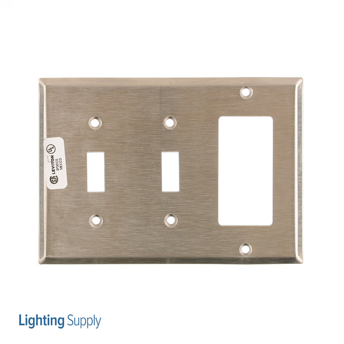Leviton 3-Gang 2-Toggle 1-Decora/GFCI Device Combination Wall Plate Standard Size 302 Stainless Steel Device Mount (84421-40)