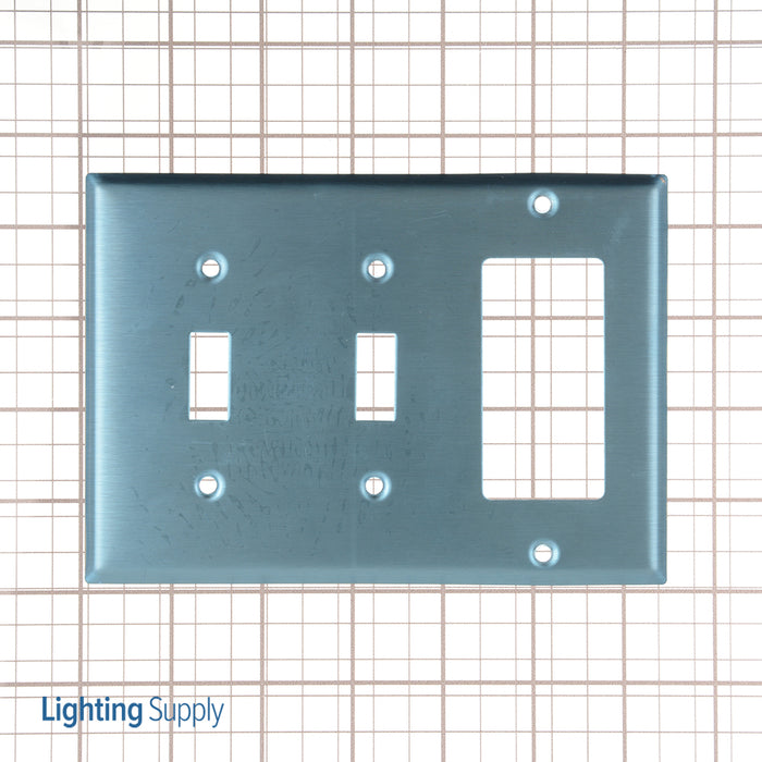 Leviton 3-Gang 2-Toggle 1-Decora/GFCI Device Combination Wall Plate Standard Size 302 Stainless Steel Device Mount (84421-40)