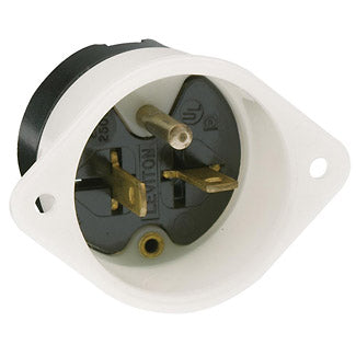 Leviton 20 Amp 250V NEMA 6-20P 2P 3W Flanged Inlet Receptacle Straight Blade Commercial Grade Grounding Back Wired Thermoplastic White (5829)