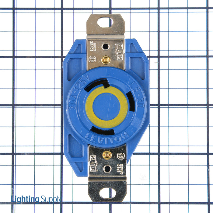 Leviton 30 Amp 125V NEMA L5-30R 2P 3W Flush Mount Locking Receptacle Industrial Grade Grounding V-0-MAX Blue (2610-BU)