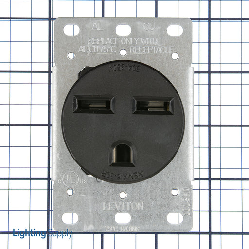 Leviton 30 Amp 250V NEMA 6-30R 2P 3W Flush Mounting Receptacle Straight Blade Industrial Grade Grounding Side Wired Steel Strap Black (5372-S00)