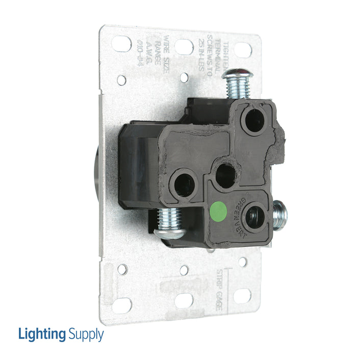 Leviton 30 Amp 250V NEMA 6-30R 2P 3W Flush Mounting Receptacle Straight Blade Industrial Grade Grounding Side Wired Steel Strap Black (5372-S00)