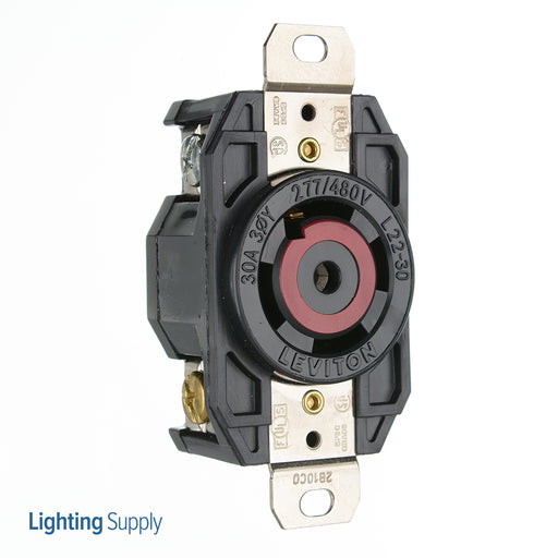 Leviton 30 Amp 277/480V 3-Phase Y NEMA L22-30R 4P 5W Flush Mount Locking Receptacle Industrial Grade Grounding Black (2820)