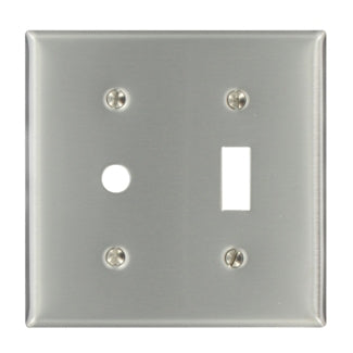 Leviton 2-Gang 1-Toggle 1-Telephone/Cable .406 Device Combination Wall Plate Standard Size 302 Stainless Steel Strap Mount (S112-N)