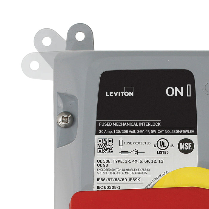 Leviton 30A 240V IEC Pin And Sleeve Mechanical Interlock Blue With Factory Installed Auxiliary Contact (430MI9WLEVAC)