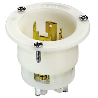 Leviton 30 Amp 250V 3-Phase NEMA L15-30P 3P 4W Flanged Inlet Locking Receptacle Industrial Grade Grounding White (2725)