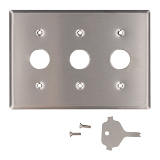 Leviton 3-Gang Key Lock Power Switch Device Switch Wall Plate Standard Size 430 Stainless Steel Device Mount With Spanner Screws And Tool (84073-40)