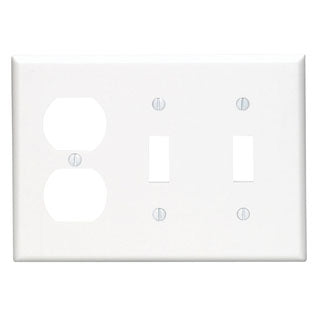 Leviton 3-Gang 2-Toggle 1-Duplex Device Combination Wall Plate Standard Size Thermoset Device Mount White (88021)