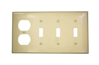 Leviton 4-Gang 3-Toggle 1-Duplex Device Combination Wall Plate Standard Size Thermoplastic Nylon Device Mount Ivory (80743-I)