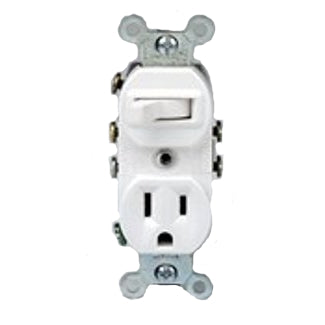Leviton 15 Amp 120V Duplex Style 3-Way/5-15R AC Combination Switch Commercial Grade Grounding Side Wired White (5245-W)