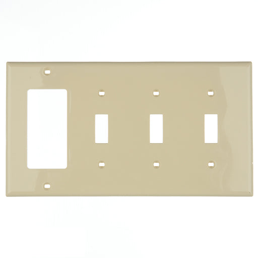 Leviton 4-Gang 3-Toggle 1-Decora/GFCI Device Combination Wall Plate Standard Size Thermoplastic Nylon Device Mount Ivory (80732-I)