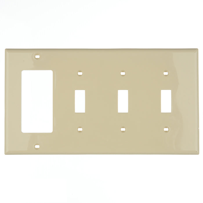 Leviton 4-Gang 3-Toggle 1-Decora/GFCI Device Combination Wall Plate Standard Size Thermoplastic Nylon Device Mount Ivory (80732-I)