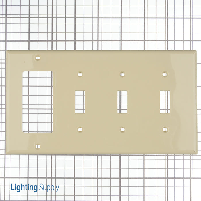 Leviton 4-Gang 3-Toggle 1-Decora/GFCI Device Combination Wall Plate Standard Size Thermoplastic Nylon Device Mount Ivory (80732-I)