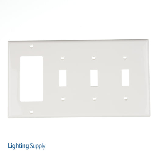 Leviton 4-Gang 3-Toggle 1-Decora/GFCI Device Combination Wall Plate Standard Size Thermoplastic Nylon Device Mount White (80732-W)