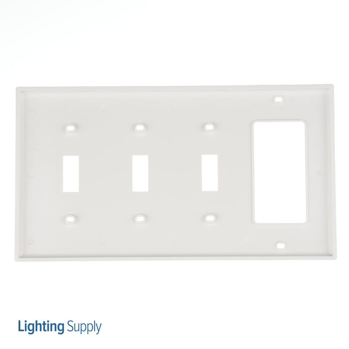 Leviton 4-Gang 3-Toggle 1-Decora/GFCI Device Combination Wall Plate Standard Size Thermoplastic Nylon Device Mount White (80732-W)