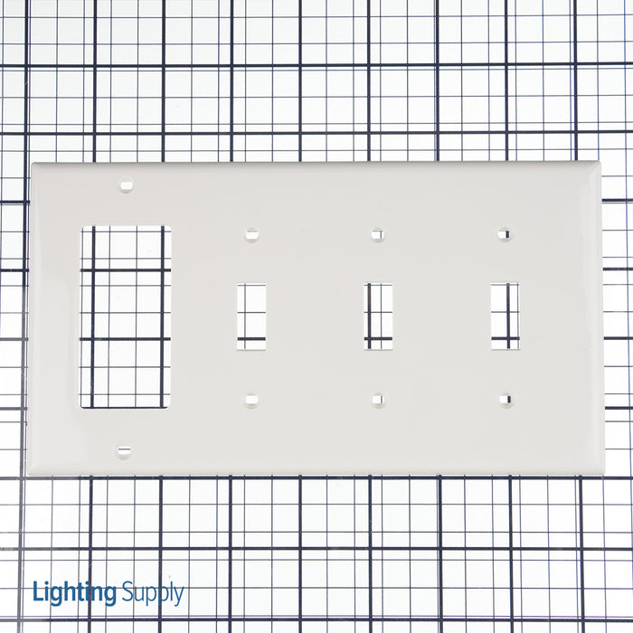 Leviton 4-Gang 3-Toggle 1-Decora/GFCI Device Combination Wall Plate Standard Size Thermoplastic Nylon Device Mount White (80732-W)