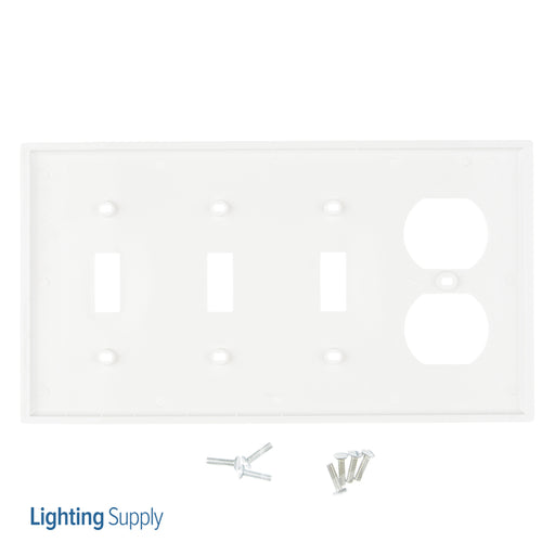 Leviton 4-Gang 3-Toggle 1-Duplex Device Combination Wall Plate Standard Size Thermoplastic Nylon Device Mount White (80743-W)