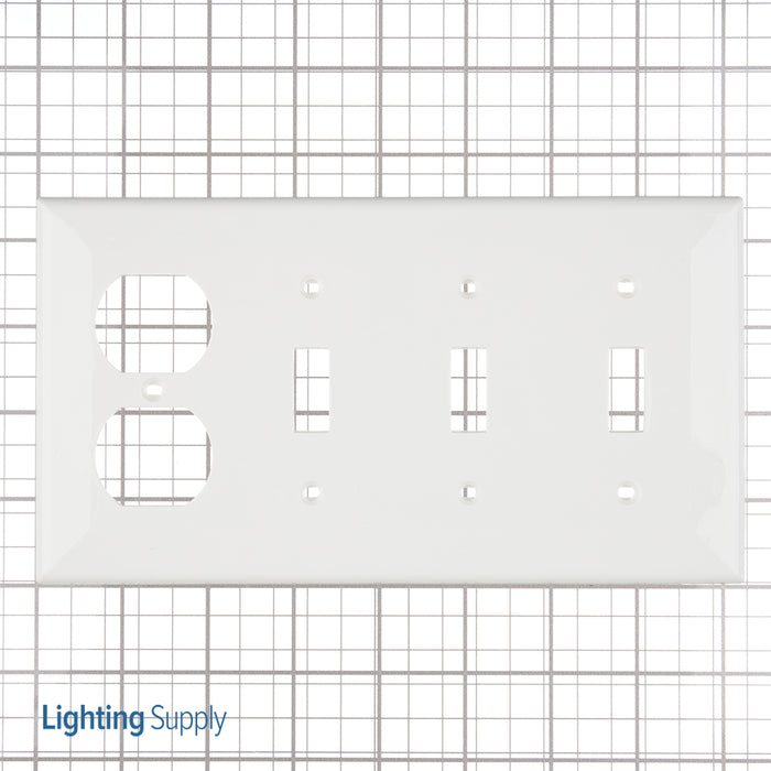 Leviton 4-Gang 3-Toggle 1-Duplex Device Combination Wall Plate Standard Size Thermoplastic Nylon Device Mount White (80743-W)