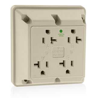 Leviton 4-in-1 Quadruplex Receptacle Outlet Heavy-Duty Hospital Grade 20 Amp 125V Side Wire NEMA 5-20R 2-Pole 3-Wire Ivory (21254-HI)