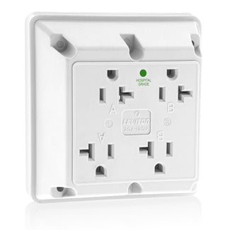 Leviton 4-in-1 Quadruplex Receptacle Outlet Heavy-Duty Hospital Grade 20 Amp 125V Side Wire NEMA 5-20R 2-Pole 3-Wire White (21254-HW)