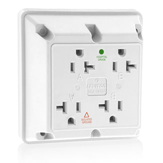 Leviton 4-in-1 Isolated Ground Quadruplex Receptacle Outlet Heavy-Duty Industrial Spec Grade 20 Amp 125V Side Wire White (21254-IGW)