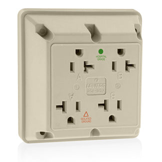 Leviton 4-in-1 Isolated Ground Quadruplex Receptacle Outlet Heavy-Duty Industrial Spec Grade 20 Amp 125V Side Wire Ivory (21254-IGI)