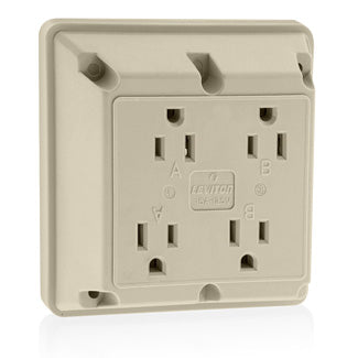 Leviton 4-in-1 Quadruplex Receptacle Outlet Heavy-Duty Industrial Spec Grade 15 Amp 125V Side Wire NEMA 5-15R 2-Pole 3-Wire Ivory (1254-I)