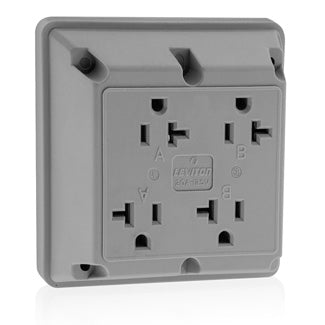 Leviton 4-in-1 Quadruplex Receptacle Outlet Heavy-Duty Industrial Spec Grade 20 Amp 125V Side Wire NEMA 5-20R 2-Pole 3-Wire Gray (21254-GY)