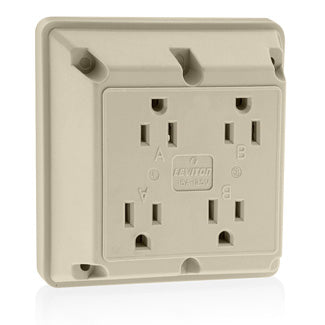 Leviton 4-in-1 Quadruplex Receptacle Outlet Heavy-Duty Industrial Spec Grade 20 Amp 125V Side Wire NEMA 5-20R 2-Pole 3-Wire Ivory (21254-I)