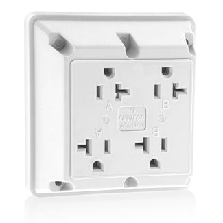 Leviton 4-in-1 Quadruplex Receptacle Outlet Heavy-Duty Industrial Spec Grade 20 Amp 125V Side Wire NEMA 5-20R 2-Pole 3-Wire White (21254-W)