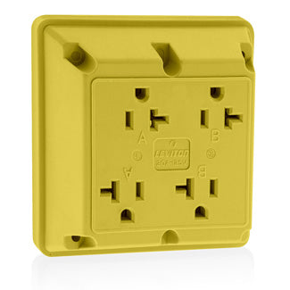 Leviton 4-in-1 Quadruplex Receptacle Outlet Heavy-Duty Industrial Spec Grade 20 Amp 125V Side Wire NEMA 5-20R 2-Pole 3-Wire Yellow (21254-Y)