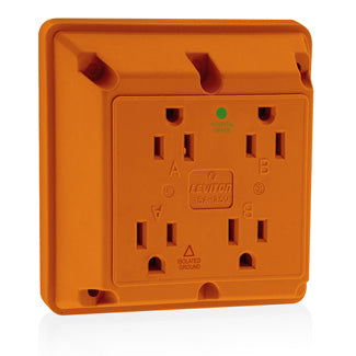 Leviton 4-in-1 Isolated Ground Quadruplex Receptacle Outlet Heavy-Duty Industrial Spec Grade 15 Amp 125V Side Wire Orange (1254-IG)