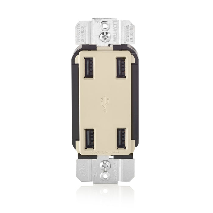 Leviton 4-Port USB Charger 4.2 Amp 25W 125V Light Almond (USB4P-T)