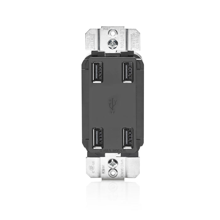 Leviton 4-Port USB Charger 4.2 Amp 25W 125V Black (USB4P-E)