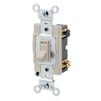 Leviton 20 Amp 120/277V Toggle Framed 4-Way AC Quiet Switch Commercial Spec Grade Grounding Side Wired Ivory (54524-2I)