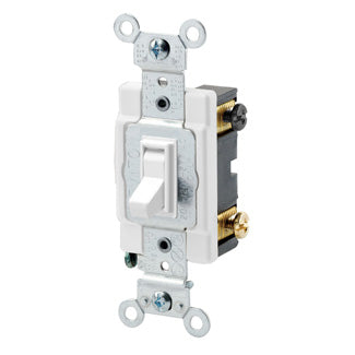 Leviton 20 Amp 120/277V Toggle Framed 4-Way AC Quiet Switch Commercial Spec Grade Grounding Side Wired White (54524-2W)