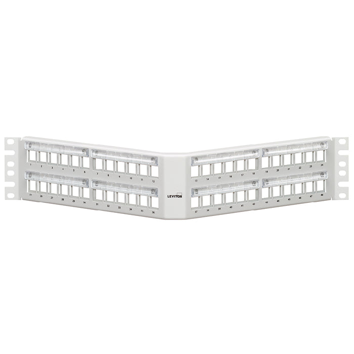 Leviton 48-Port 2RU White Angled QuickPort Panel With Magnifying Lens (49256-W8M)