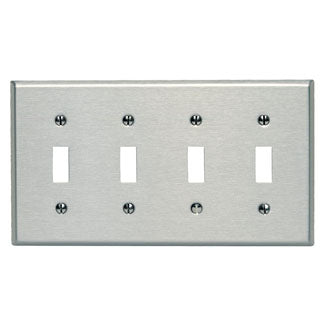 Leviton 4-Gang Toggle Device Switch Wall Plate Standard Size 430 Stainless Steel Device Mount (84012)
