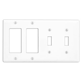 Leviton 4-Gang 2-Toggle 2-Decora/GFCI Device Combination Wall Plate Standard Size Painted Metal Device Mount White (P2262-W)