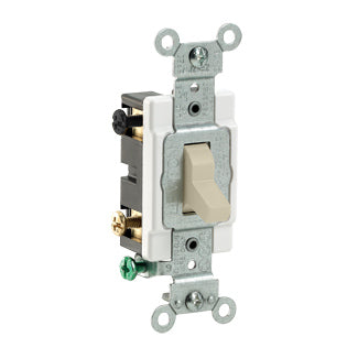 Leviton 20 Amp 120/277V Toggle 4-Way AC Quiet Switch Commercial Spec Grade Grounding Side Wired Ivory (CS420-2I)