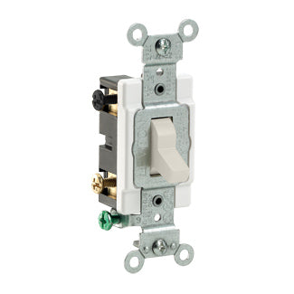 Leviton 20 Amp 120/277V Toggle 4-Way AC Quiet Switch Commercial Spec Grade Grounding Side Wired Light Almond (CS420-2T)