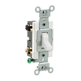 Leviton 20 Amp 120/277V Toggle 4-Way AC Quiet Switch Commercial Spec Grade Grounding Side Wired White (CS420-2W)