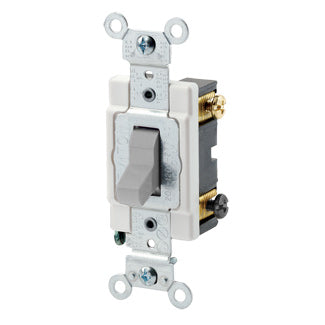 Leviton 20 Amp 120/277V Toggle 4-Way AC Quiet Switch Commercial Spec Grade Grounding Back And Side Wired Gray (CSB4-20G)