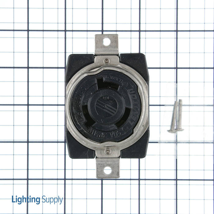 Leviton 50 Amp 125/250V Non-NEMA 3P 4W Black And White Locking Flush Mount Receptacle Industrial Grade Grounding Corrosion Resistant Black (6369CR)