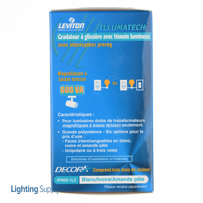 Leviton 600VA 450W 120VAC 60Hz Single-Pole And 3-Way IllumaTech Preset Electro-Mechanical Magnetic Low-Voltage Slide Dimmer LED Locator Light (IPM06-1LZ)