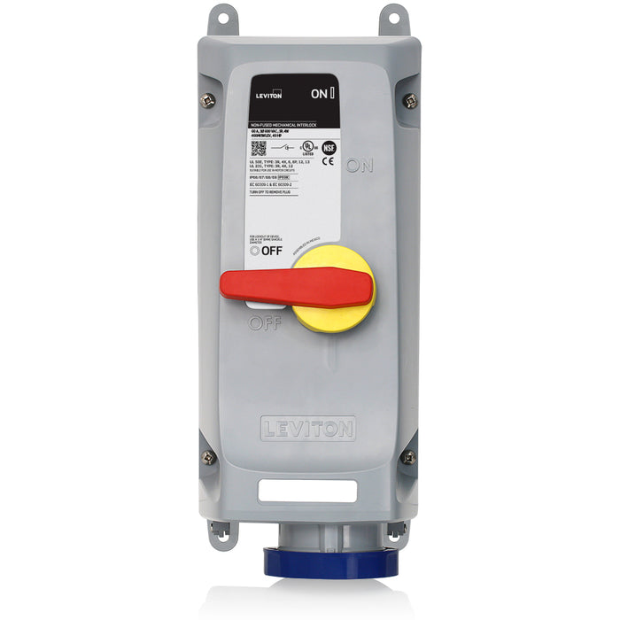 Leviton 60A 240V 3-Phase IEC Pin And Sleeve Mechanical Interlock Non-Fused Blue (460MI9WLEV)