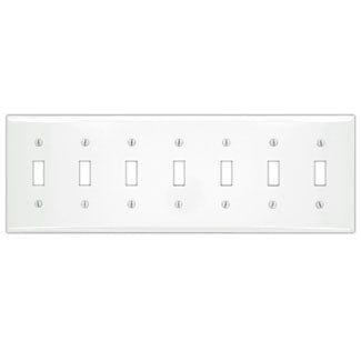 Leviton 7-Gang Toggle Device Switch Wall Plate Standard Size Painted Metal Device Mount White (S601-W)