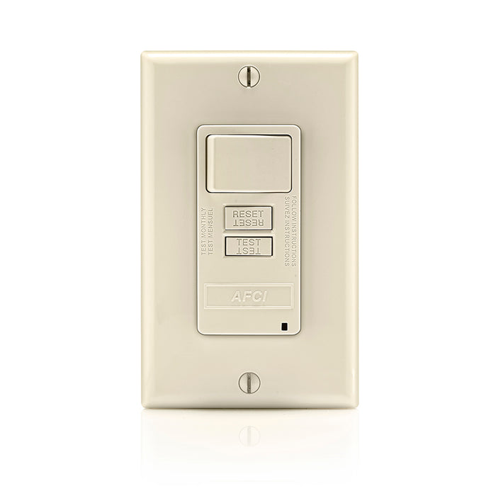 Leviton 15 Amp Switch 20 Amp Feed-Through 125V OBC AFCI With Switch Monochromatic Back And Side Wired Nylon Wall Plate/Faceplate Light Almond (AFSW1-T)